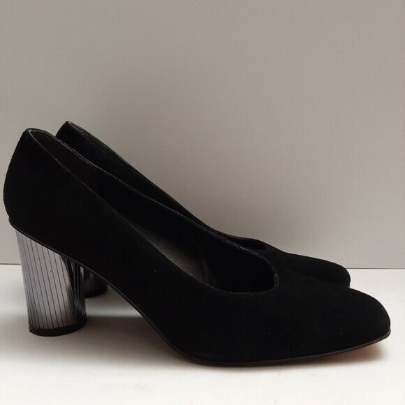 STUART WEITZMAN Mirrored Heels Retro Suede Genuine Leather Pumps Black Sz 7.5 AA - Picture 2 of 16